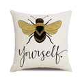 Leinen Kissenbezug quadratisch mit gelbem Bienenmotiv und Yourself Schriftzug - Yourself Zitat mit Bienenmuster