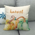 Square linen fall harvest pillow case featuring yellow pumpkins and harvest typography - 18x18 Inch / Yellow and Green Pumpkins Harvest Style (3)