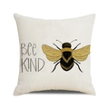 Quadratischer Kissenbezug aus Leinen mit Bee Kind Druck und Bienen-Illustration - Bee Kind Zitat mit Bienenmuster