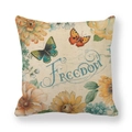 Leinen-Kissenbezug mit Vintage-Schmetterling, Blumenmuster und Freedom-Schriftzug - Freedom Vintage Blumen Schmetterling (3) / 45x45 cm