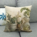 Minimalistische cactus linnen kussensloop met realistische plantenprint erop - Vintage Plantenpot en Glazen Micro Landschap (11)