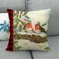 Christmas pillowcase with watercolor birds on snow branches and red buffalo plaid accent - 45x45cm / Two Robins in Snow Style (3)