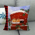 Detailed close-up of linen pillow cover with watercolor birds and holly on red mailbox - 45x45cm / Birds and Snowy Mailbox Style (9)