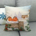 Détail de l'aquarelle de rouge-gorge sur housse de coussin en lin avec scène de cabane - Rouge-gorge sur Clôture en Bois (8)
