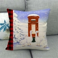 Detailed texture of linen pillowcase with watercolor geese and red mailbox design - 45x45cm / Geese and British Postbox Style (13)