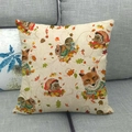 Close-up of autumn pumpkin festival linen pillowcase featuring forest animals on gray sofa - Autumn Forest Animals (10)