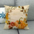 Detailed macro view showing rustic linen fabric texture and watercolor pumpkin pattern - Orange Pumpkin Watercolor Wreath (9)