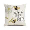 Leinen-Kissenbezug mit Biene-Motiv, You're the Bee's Knees Schriftzug und Hummel-Druck - Bee's Knees Zitat mit Gänseblümchen Bienenmuster