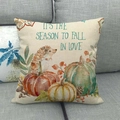 Funda de cojín de lino Happy Fall con erizo de acuarela y calabazas en sofá - Calabaza Erizo Enamorarse (4)
