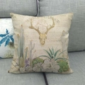 Linnen kussenhoes met cactus- en hertenschedelprint op beige stoffen achtergrond - Western Range Wildlife en Planten (13)