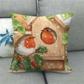 Housse de coussin de Noël avec rouge-gorge à l'aquarelle et nichoir sur lin - Rouge-gorge avec Cabane à Oiseaux en Bois (15)