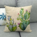 Linnen kussensloop met cactusprint op grijze bank, minimalistische decoratieve hoes - Aquarel Stijl Cactus Patroon (15)