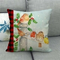 Housse de coussin en lin oiseau aquarelle hiver avec motif à carreaux rouge noir - Oiseaux sur Souche Enneigée Style (22)