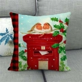 Housse de coussin de Noël en lin avec rouges-gorges sur boîte aux lettres et bord à carreaux - Boîte aux Lettres Rouge avec Rouges-gorges Style (23)