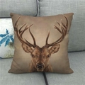 Housse de coussin en lin avec imprimé élan et bois réalistes sur fond kaki - Style Paysan Nordique de Cerf (19)