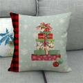 Housse de coussin de Noël en lin avec arbre de cadeaux aquarelle sur tissu bleu clair - Sapin de Noël de Cadeaux Style (27)