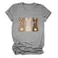 Detail of grey T-shirt featuring three rabbits with plaid, floral and leopard prints - S / Dark Gray