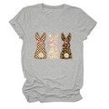 Detail of grey crewneck T-shirt showing cute rabbit prints in plaid, floral, and leopard motifs - S / Light Gray
