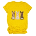Detail showing bunny patterns with checkered and floral textures on yellow t-shirt - S / Yellow