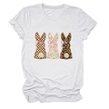 Close-up of white T-shirt featuring rabbit prints with floral, leopard and plaid patterns - S / White