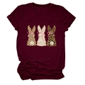 Detailed view of burgundy t-shirt with plaid, floral and leopard print rabbit silhouettes - S / Burgundy
