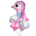Pink seahorse and shells foil balloons set for ocean theme birthday party decorations - Pink Seahorse
