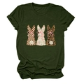 Detail of Army Green t-shirt with plaid, floral and leopard print bunny silhouettes - S / Army Green