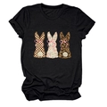 Detail of short sleeve T-shirt with bunny silhouettes in plaid, floral and leopard prints - S / Black