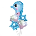 Blue seahorse, shell and star foil balloon set for ocean themed birthday parties - Blue Seahorse