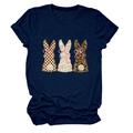 Detail of navy blue t-shirt with three patterned rabbit silhouettes and pink bows - S / Navy Blue
