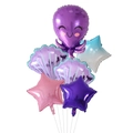 Detail view of purple octopus and scallop foil balloons with colorful star accents - Purple Octopus Balloon Set