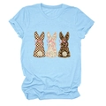 Light blue t-shirt with plaid, floral and leopard print bunny graphics and round neck - S / Light Blue