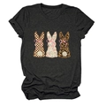 Detail of bunny silhouettes in plaid, floral and leopard prints on charcoal grey t-shirt - S / Black Heather Grey