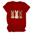 Detail of red cotton T-shirt featuring three rabbits with floral and leopard textures - S / Red