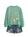 Detail of light green sweatshirt featuring orange floral print and empowerment text - S / Light Green
