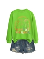 Detail of neon green sweatshirt with advocate support empower text and denim shorts - S / Fluorescent Green