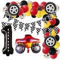 Kit arco palloncini compleanno auto da corsa con monster truck e bandiere a scacchi - Numero 1