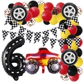Racing car themed 6th birthday balloon set with monster truck and checkered banner - Number 6 Style