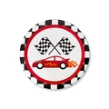 Piatto per festa a tema corse con bandiere a scacchi bianche e nere e auto rossa - Stile Bandiera da Corsa (B)