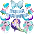 Set decorazioni compleanno sirena con palloncino sirena viola, cuori e stelle in alluminio - Set Stile Fiocco Sirena
