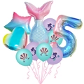 Detail view of 5th birthday mermaid balloon set with shell and star foil elements - Number Five Set