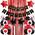 Set decorativo per compleanno a tema poker con palloncini rossi e neri e striscione - Set A tema poker (Tenda a pioggia rossa e palloncini a stella)