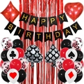 Set decorativo compleanno a tema poker con palloncini e tenda di sfondo rossa lucida - Set C tema poker (Tenda a pioggia rossa e palloncini sagomati semi di carte)