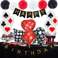 Kit décoration fête casino poker avec ballons rouges noirs et bannière d'anniversaire - Ensemble de Poker