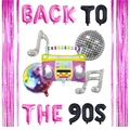 Retro 90er Jahre Partyballon Set mit Radio und Discokugeln für Geburtstagsdeko - Rosa Regenvorhang Musiknoten Set