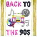 Detail von 90er Jahre Partyballons mit Retro-Radio- und Discokugel-Folienformen - Goldener Regenvorhang Musiknoten Set