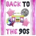 Detailset der 90er Retro-Party-Ballons mit Radio-Folie und Disco-Themen-Dekorationen - Rosa Regenvorhang Stern Set