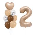 Caramel cream balloon set with large gold number 2 and heart for baby birthday decor - Number 2