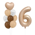 Caramel white birthday balloon set with number 6 foil balloon and heart latex balloons - Number 6