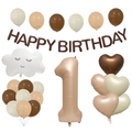 Set decorativo 1° compleanno caramello con numero 1, palloncino nuvola e banner di auguri - Numero 1 (数字1)